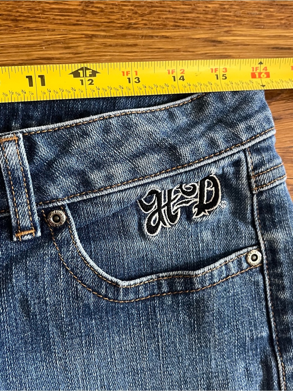 Harley Davidson 6 denim jean shorts women micro booty 2.5” inseam embroidered - Picture 7 of 8